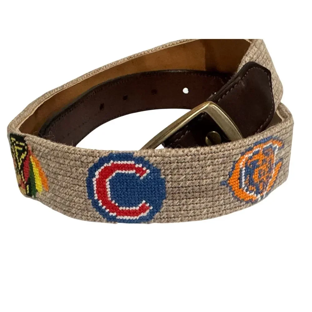 Chicago Sport Teams Needlepoint Logos Belt Size 29